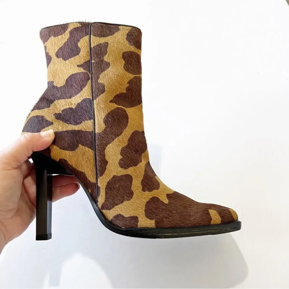 Vintage Giraffe Print Square Toe Boots Size 40 EU Hair on Hide Timeless Brazil - Picture 2 of 12